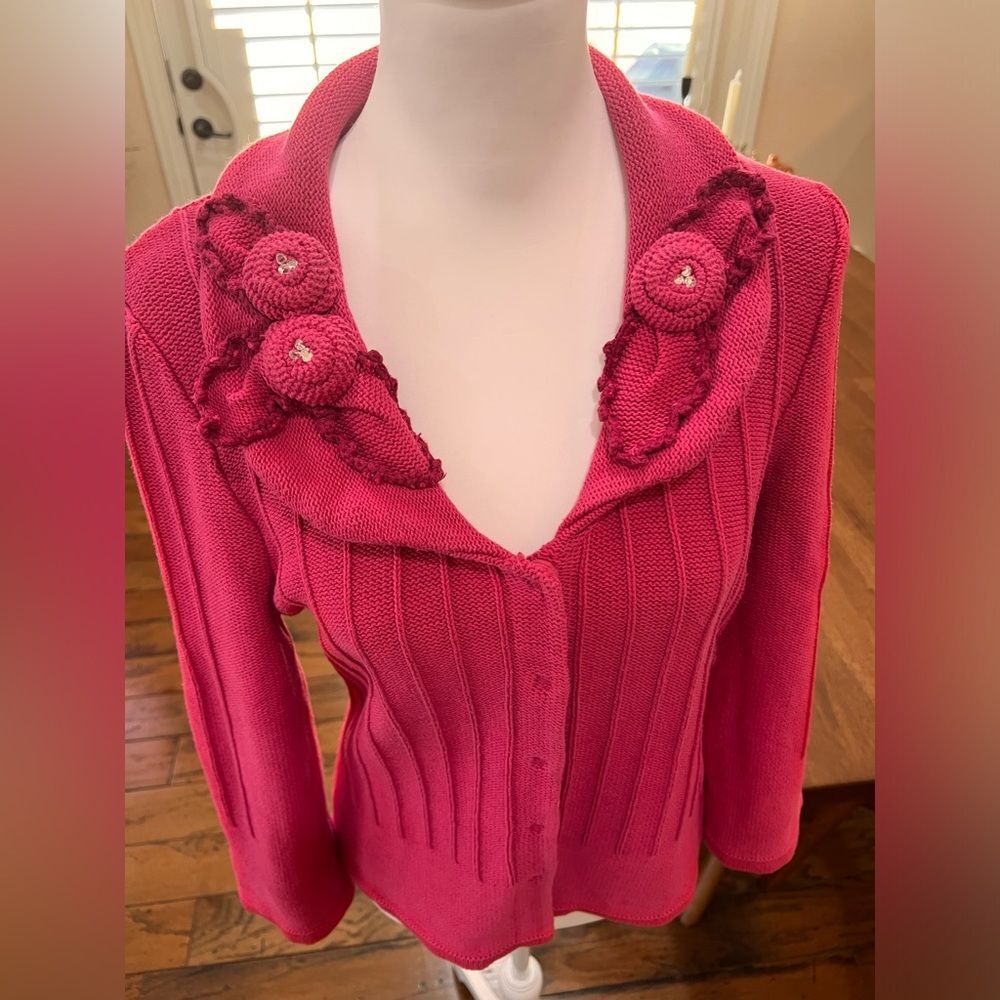 CAbi Pink Sweater with Floral Accents